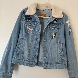 New UGG Denim Patchwork Jean Jacket with Fleece Lined Collar